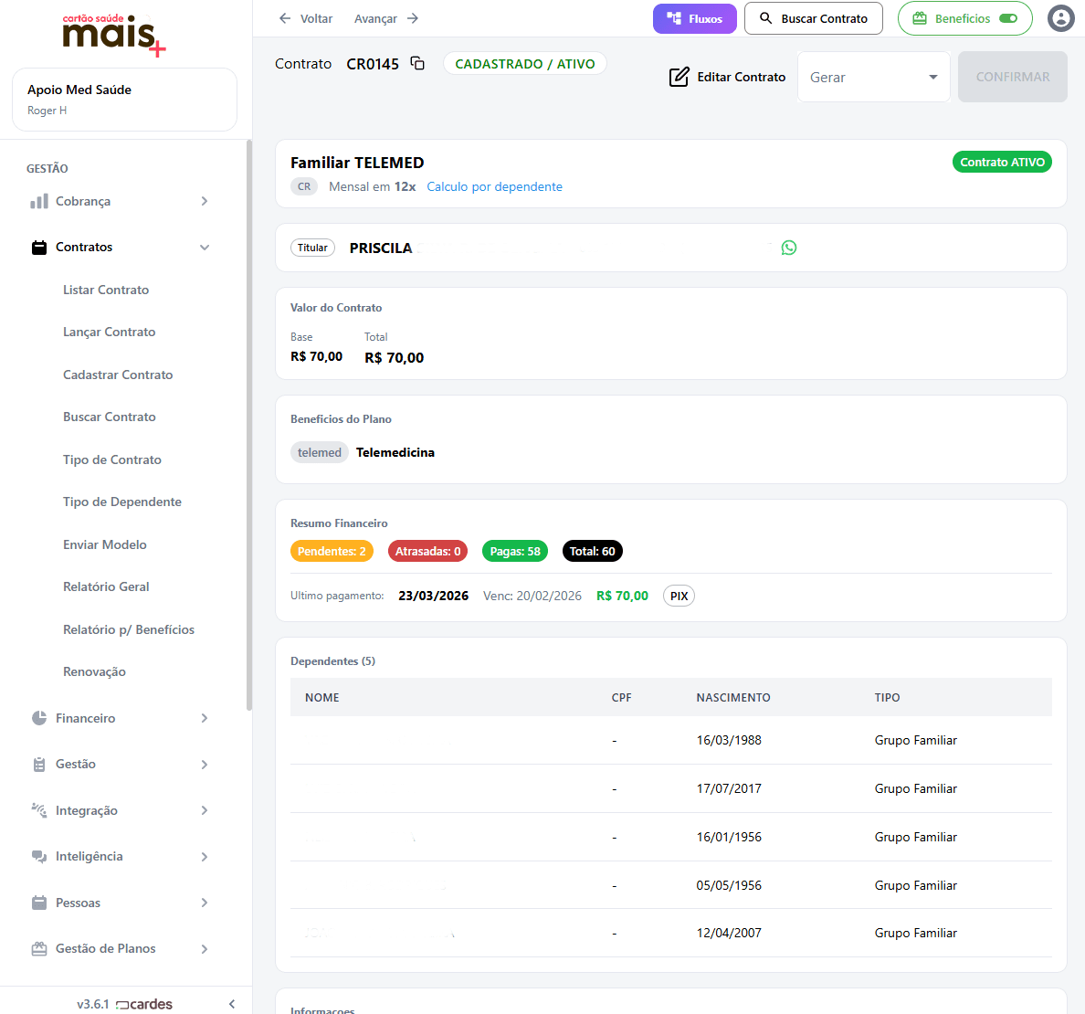 Sistema de gestão Cardes — Contratos
